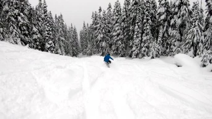 偏远地区的滑雪板山上的新鲜线条