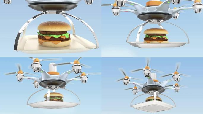 Air drone为汉堡包提供快餐外卖概念