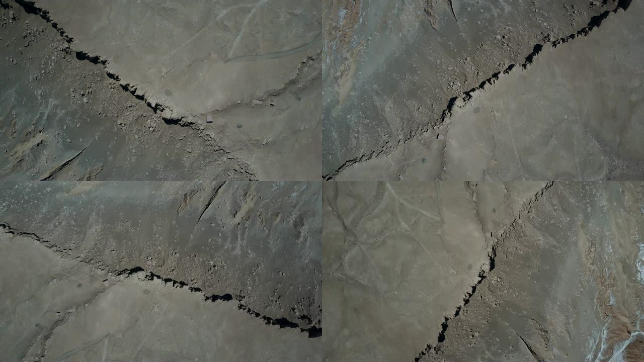 阿塔卡马沙漠惊人的Valle de la Luna (月谷) 无人机的航拍画面，这是一个令人惊叹的地