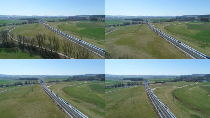 巴伐利亚带火车的高速铁路天线