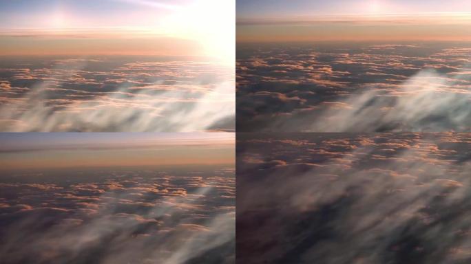 在天空和云海中飞行。飞机舷窗，视野壮观。旅游股票视频