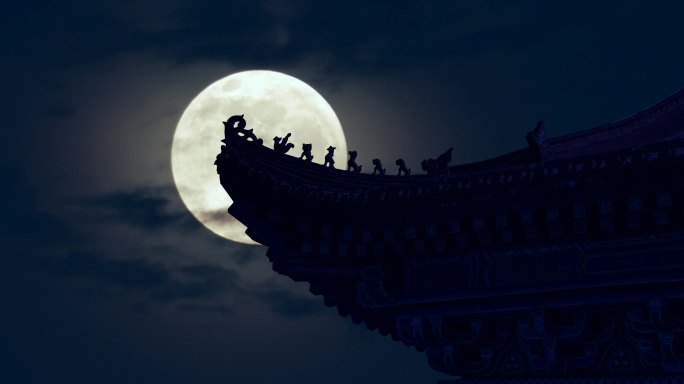古建筑寺庙月亮夜景