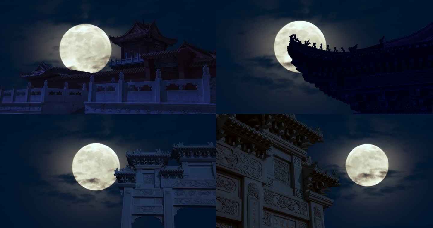 古建筑寺庙月亮夜景