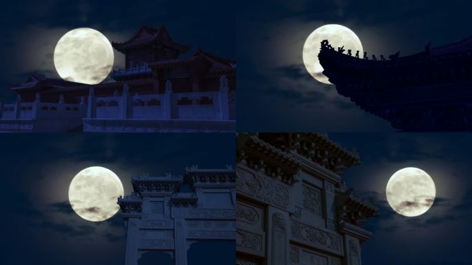 古建筑寺庙月亮夜景