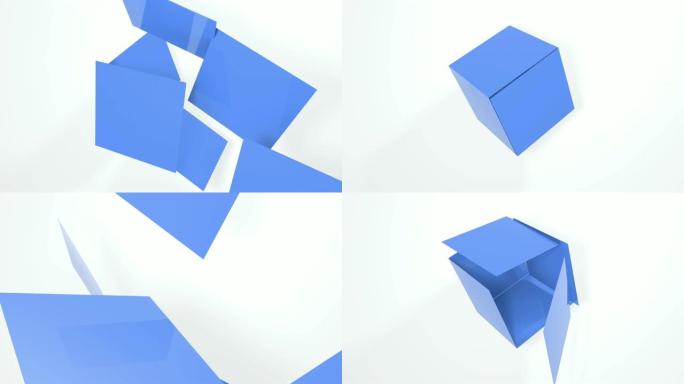 蓝色立方体飞行的抽象3d动画。4k镜头。