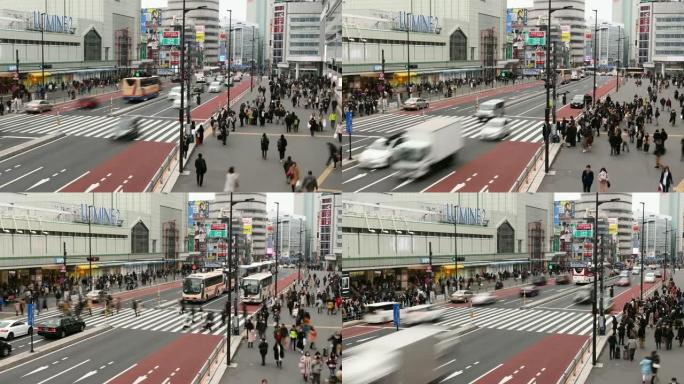 延时: 在日本东京新宿站过马路的行人