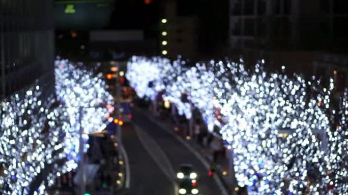 六本木山和东京塔圣诞节照明灯的模糊拍摄
