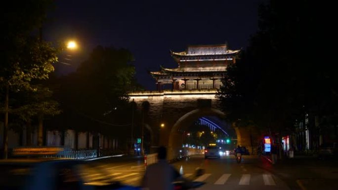 夜间武汉市交通路老门全景4k中国