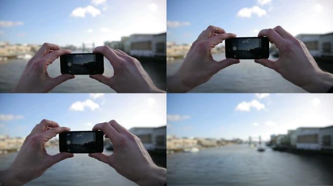拍摄塔桥和泰晤士河的照片
