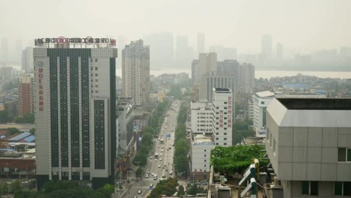 白天时间武汉市屋顶交通街全景4k中国