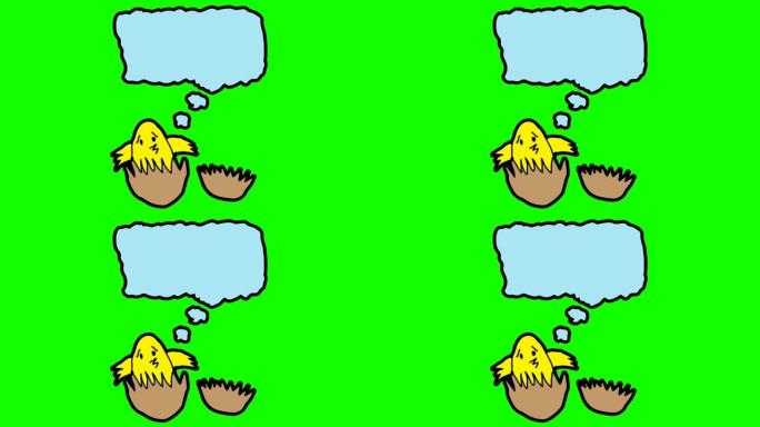 孩子们画绿色背景，主题是语音泡泡和鸡孵化
