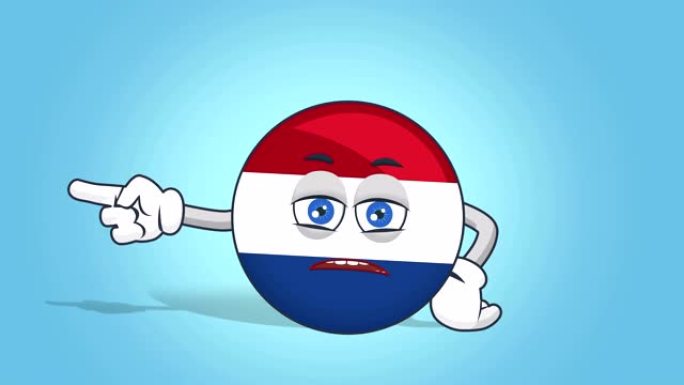 卡通图标旗荷兰荷兰不快乐左指针与阿尔法哑光面部动画