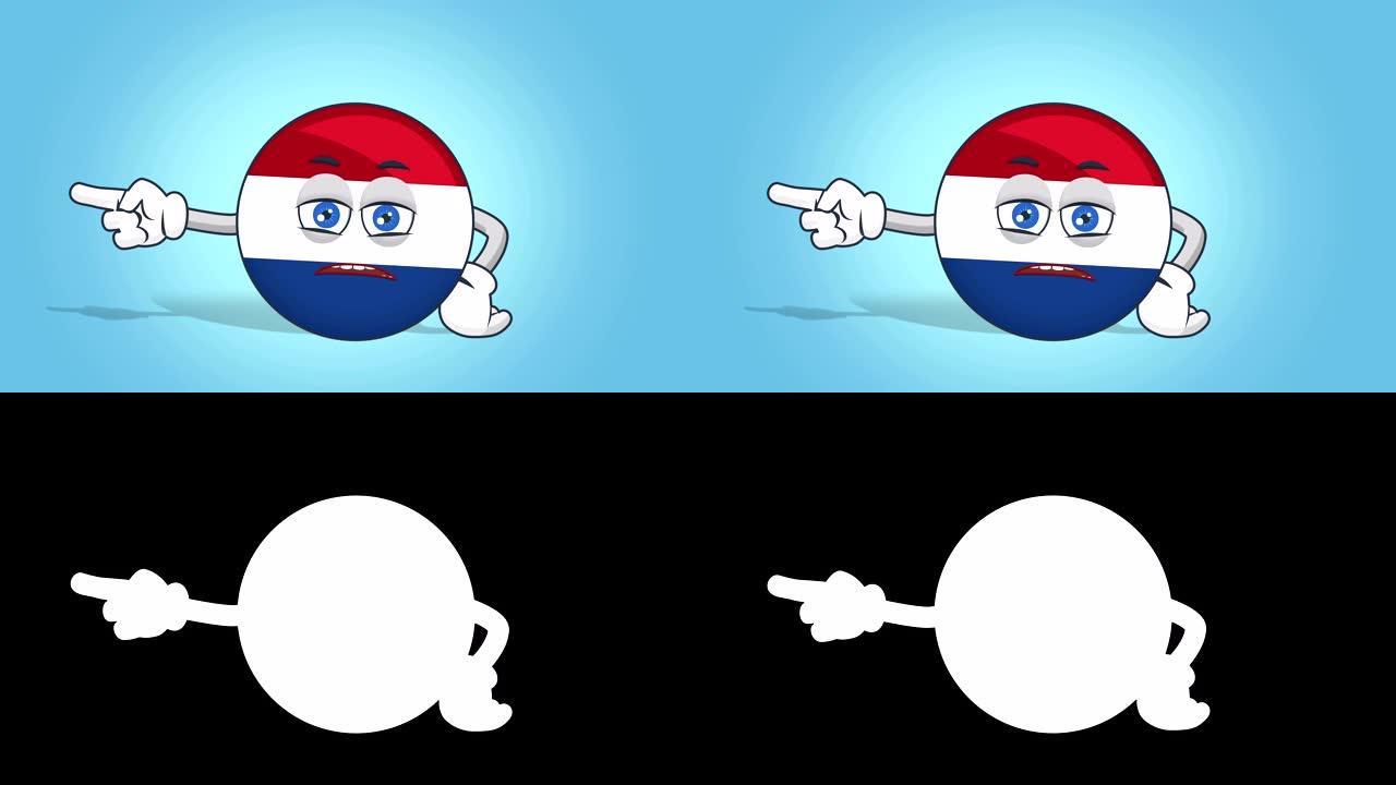 卡通图标旗荷兰荷兰不快乐左指针与阿尔法哑光面部动画