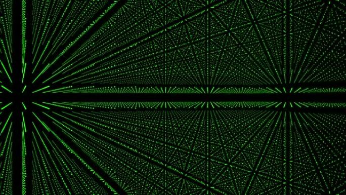 数字空间的抽象绿色设计。相交的线和点。无缝动画