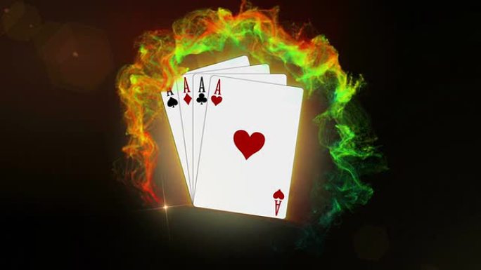 四张a，红色粒子环的扑克牌，带有Alpha通道
