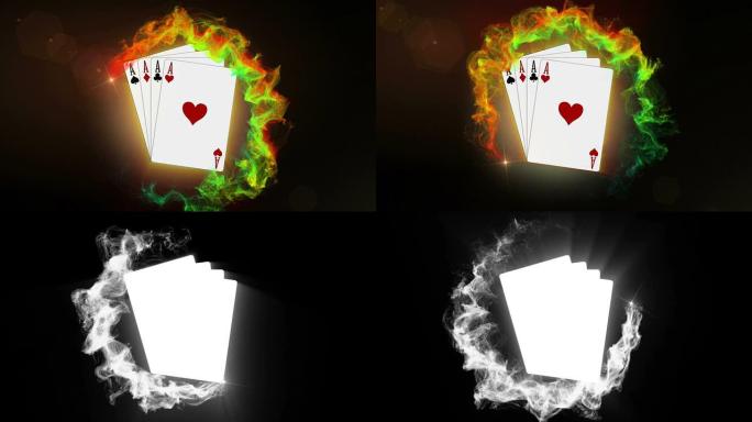 四张a，红色粒子环的扑克牌，带有Alpha通道