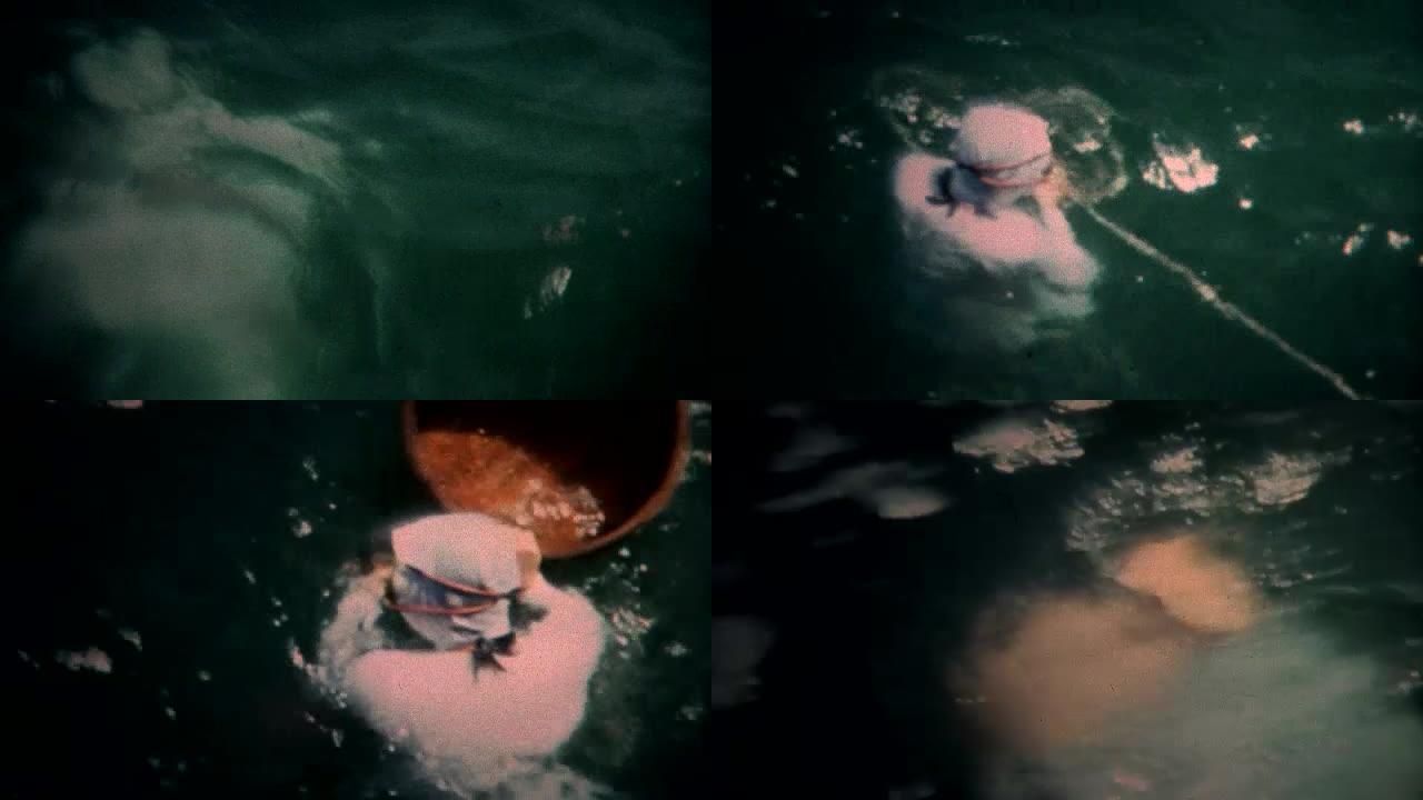 日本御木本1973: 御木本珍珠岛传统方法的女性珍珠潜水员。