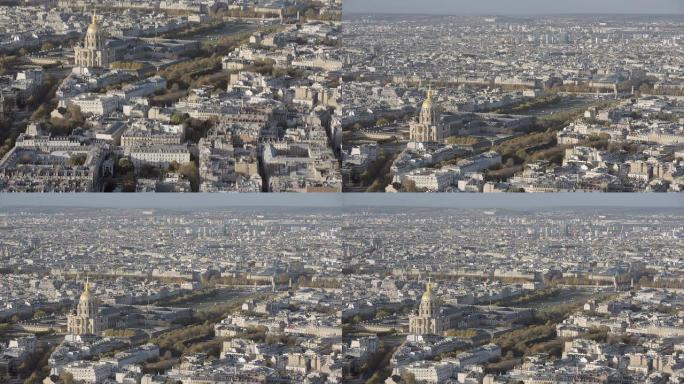 法国巴黎-2014年11月20日: 巴黎荣军院和亚历山大3号桥的空中介绍镜头。