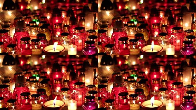 夜间的坟墓蜡烛