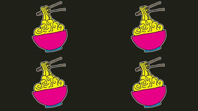 儿童画以日本面条为主题的黑色背景