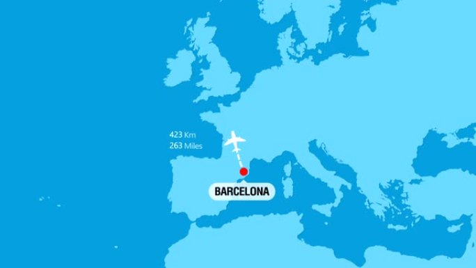 巴塞罗那至伦敦的航班旅行路线