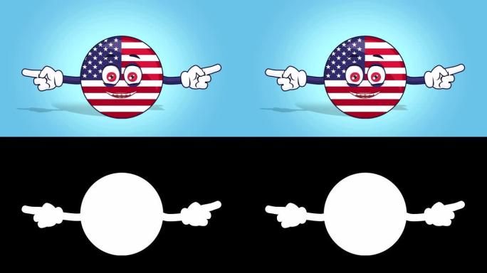 卡通美国标志美国国旗美国快乐双面指针与脸动画