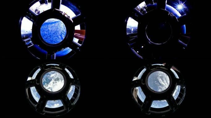 2个视频1。从国际空间站看到的地球。地球穿过国际空间站的舷窗。NASA提供的这段视频的元素。