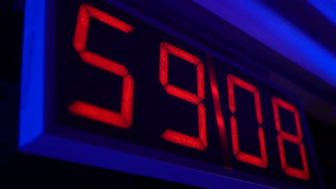 时钟倒计时59分钟，发光二极管红色数字，余辉