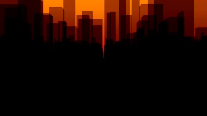 在4k中穿越橙色背景的黑暗虚拟城市