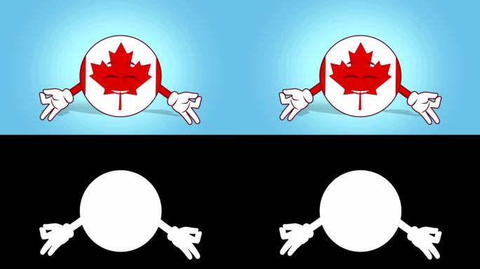 卡通图标旗加拿大禅宗冥想与阿尔法哑光面部动画