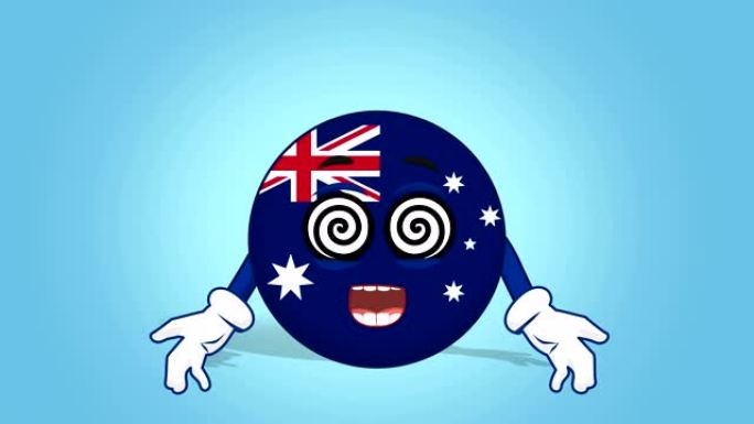 卡通图标旗澳大利亚催眠与阿尔法马特面部动画