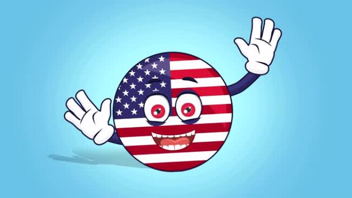 卡通美国图标国旗美国快乐欢乐与脸动画