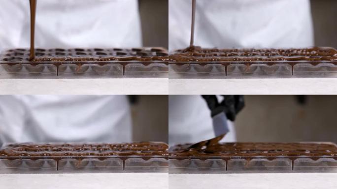 制作自制果仁糖，倒入巧克力。