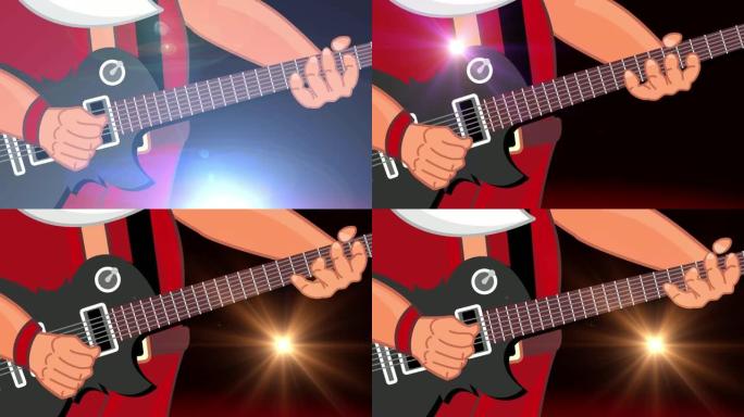坏圣诞老人摇滚明星弹吉他。丰富多彩的表演。2d动画。