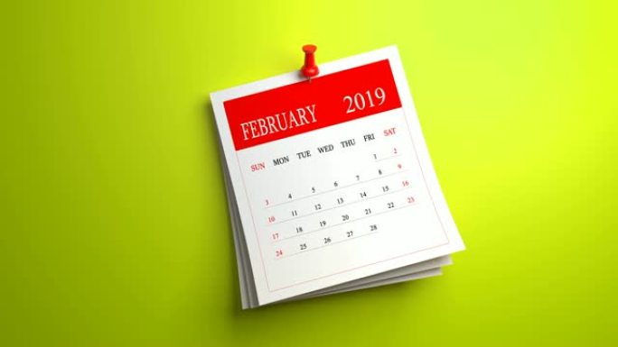 黄色背景上的循环挥舞2月日历2019