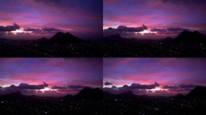 【4K航拍】城市的落日余晖夜景-天空云朵