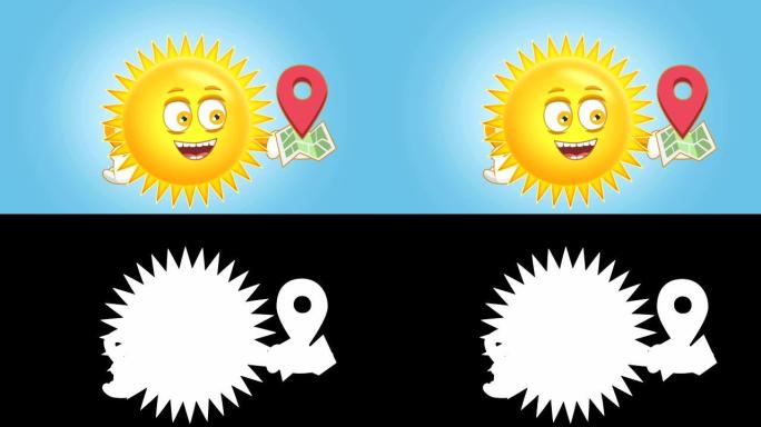 卡通可爱太阳位置图，带阿尔法哑光儿童动画