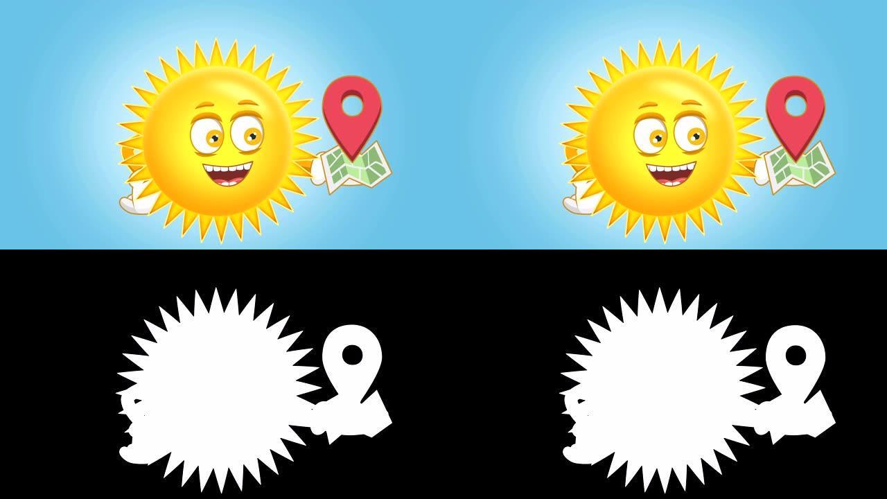 卡通可爱太阳位置图，带阿尔法哑光儿童动画