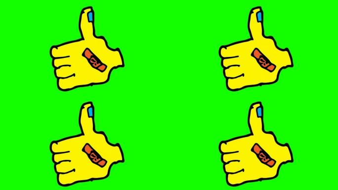 以拇指手为主题的儿童画绿色背景