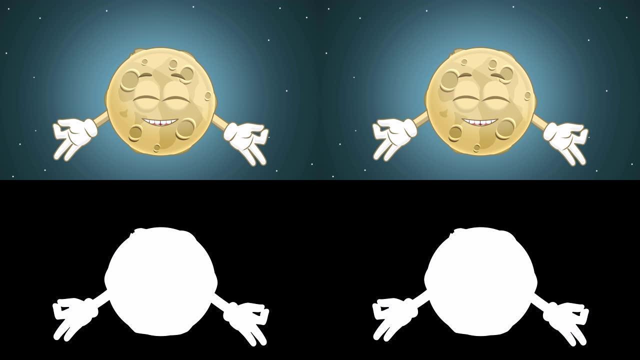 卡通可爱月亮禅宗冥想与阿尔法哑光面部动画