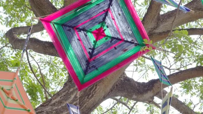 挂在树上的装饰性移动蜘蛛网编织