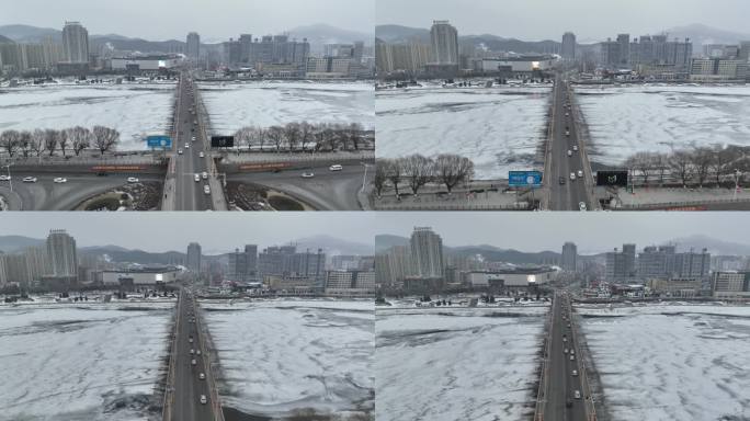 原创 辽宁通化市浑江冬季城市航拍风光