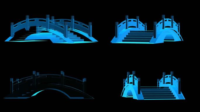 中式桥梁全息蓝色科技通道素材