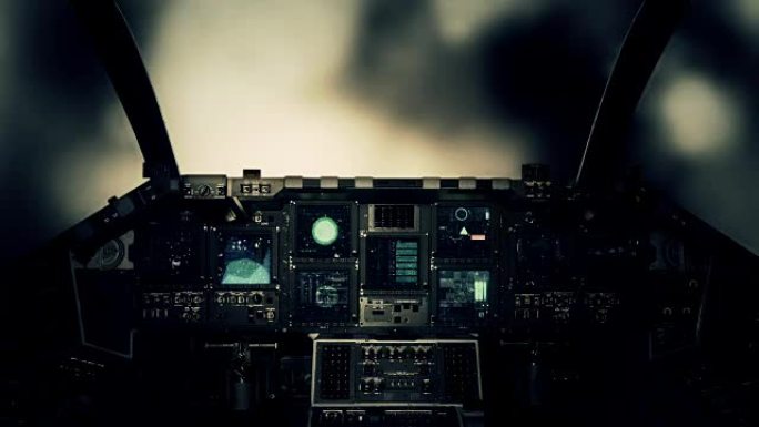 从飞行员的角度来看，在暴风雨天气中飞过云层的飞船驾驶舱