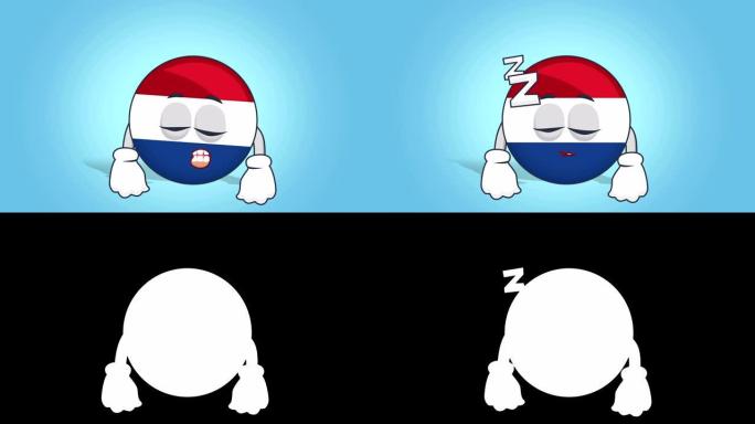 卡通图标旗荷兰荷兰睡眠与阿尔法哑光面部动画