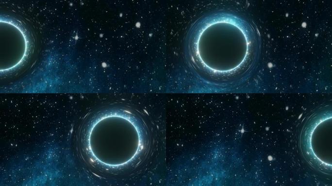 背景中巨大黑洞和恒星的奇异性。3D渲染循环动画。