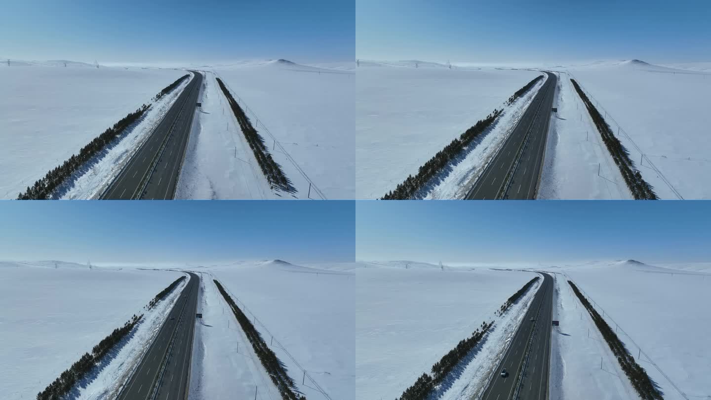 内蒙古呼伦贝尔雪原公路自然风光航拍
