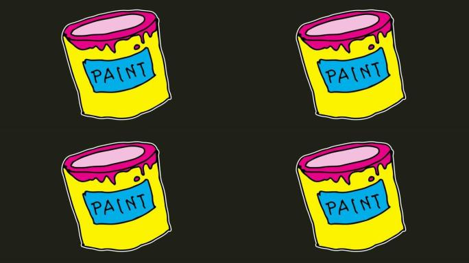 孩子们画黑色背景，以油漆罐为主题