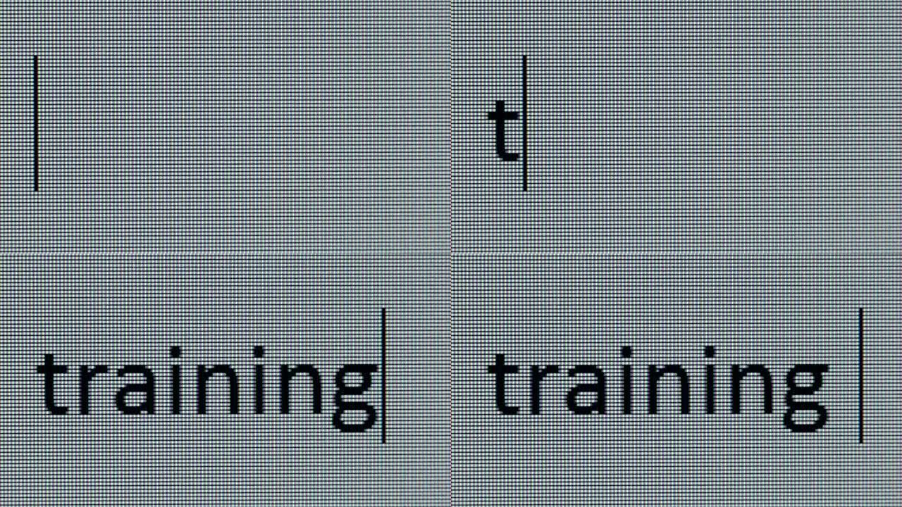 在屏幕上键入 “训练”，近距离可见像素