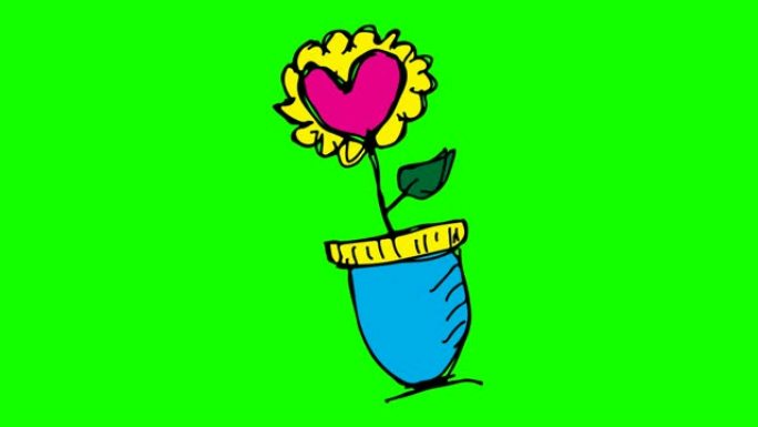 以花爱为主题的儿童画绿色背景
